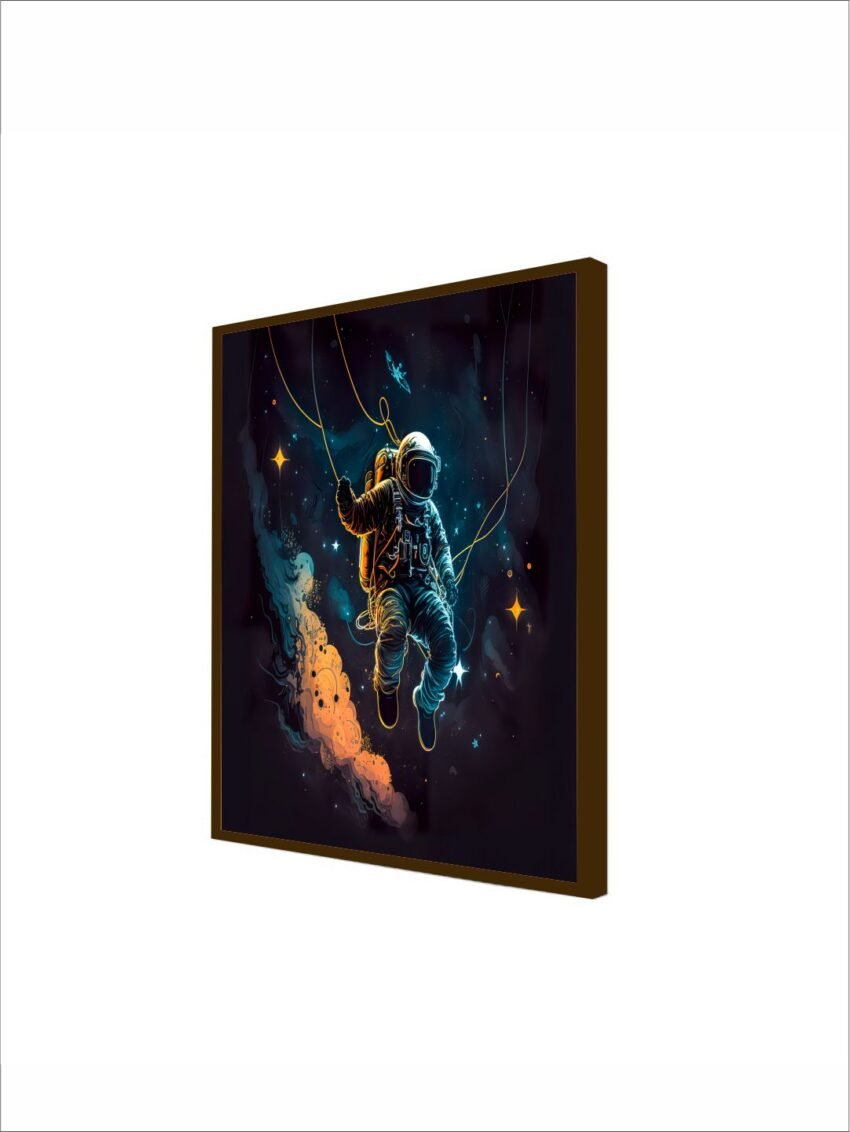 Artsense Painting for wall decoration Abstract wall painting for living- Black Space with Astronaut painting for home decoration with frame-Multicolor/20x20 inches/(50x50 cm)