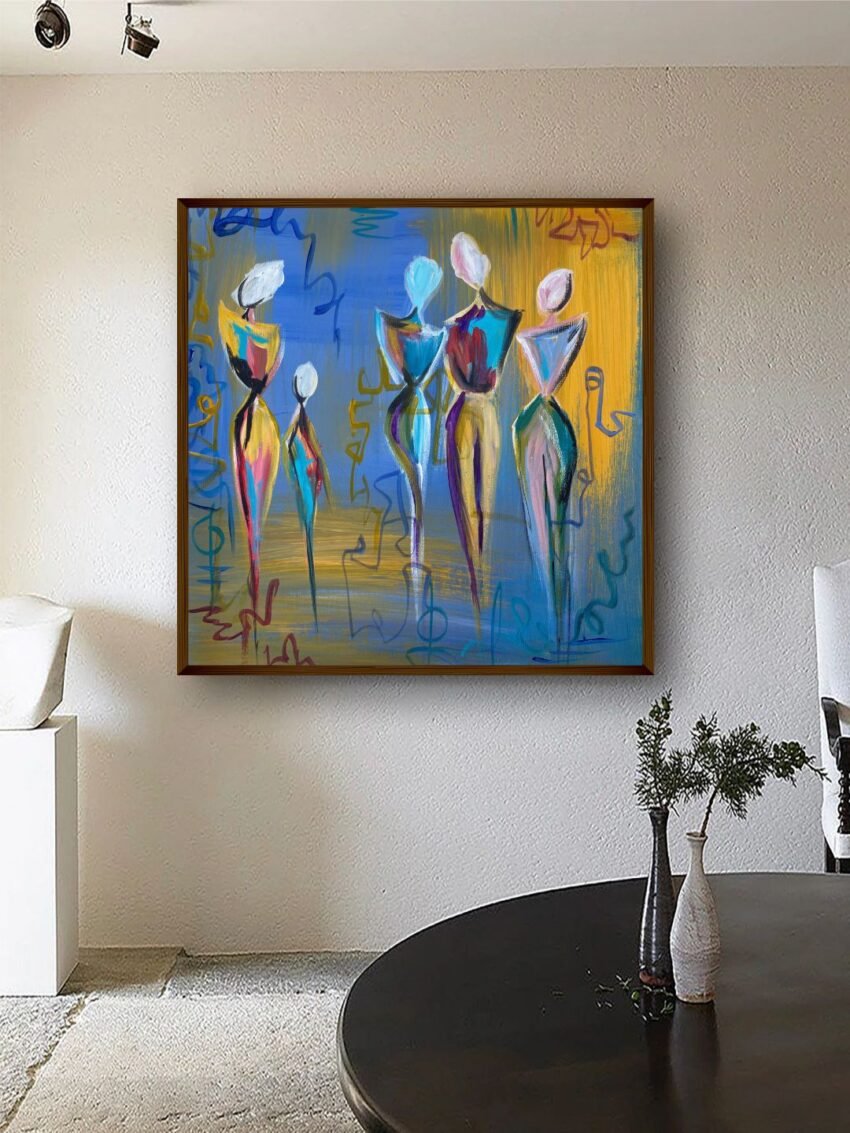 Artsense Painting for wall decoration Abstract wall painting for living- Blue Handmade style painting for home decoration with frame-Multicolor/20x20 inches/(50x50 cm)