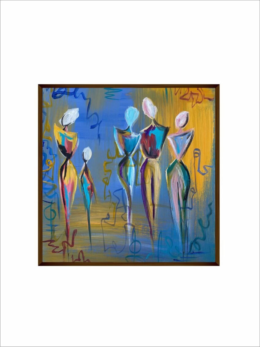 Artsense Painting for wall decoration Abstract wall painting for living- Blue Handmade style painting for home decoration with frame-Multicolor/20x20 inches/(50x50 cm)