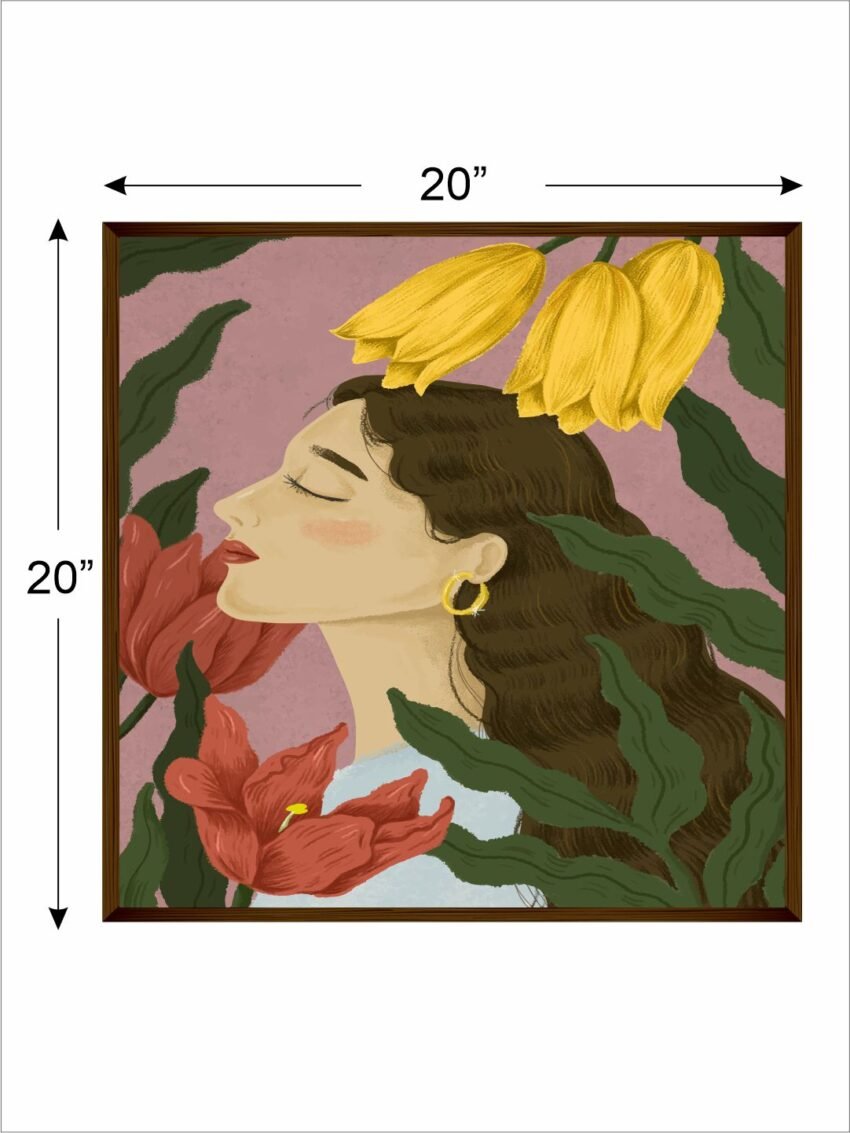 Artsense Painting for wall decoration Abstract wall painting for living- Illustration girl painting for home decoration with frame-Multicolor/20x20 inches/(50x50 cm)