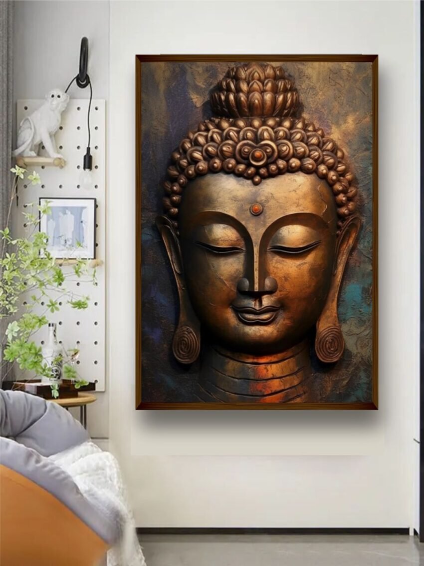 Artsense 3d look Dark Buddha lucky canvas Painting for wall decoration Abstract wall painting for living room big size painting for home decoration with frame-Multicolor -20x30 inches/(50x71cm)