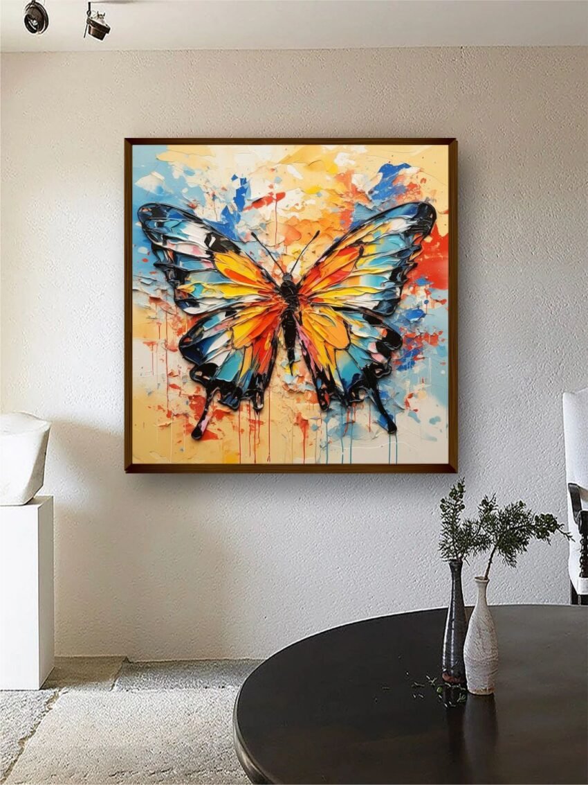 Artsense Painting for wall decoration Abstract wall painting for living- Colorful Mix butterfly painting for home decoration with frame-Multicolor/20x20 inches/(50x50 cm)