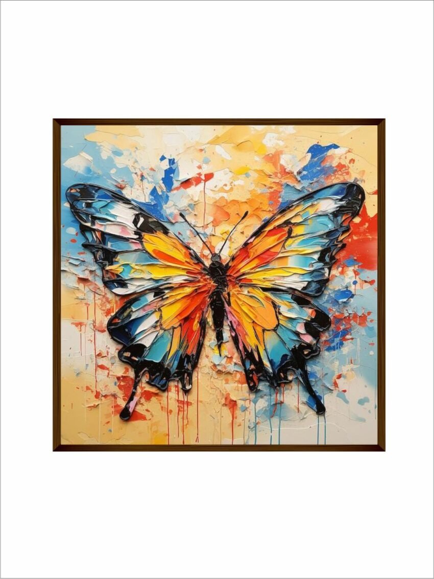 Artsense Painting for wall decoration Abstract wall painting for living- Colorful Mix butterfly painting for home decoration with frame-Multicolor/20x20 inches/(50x50 cm)