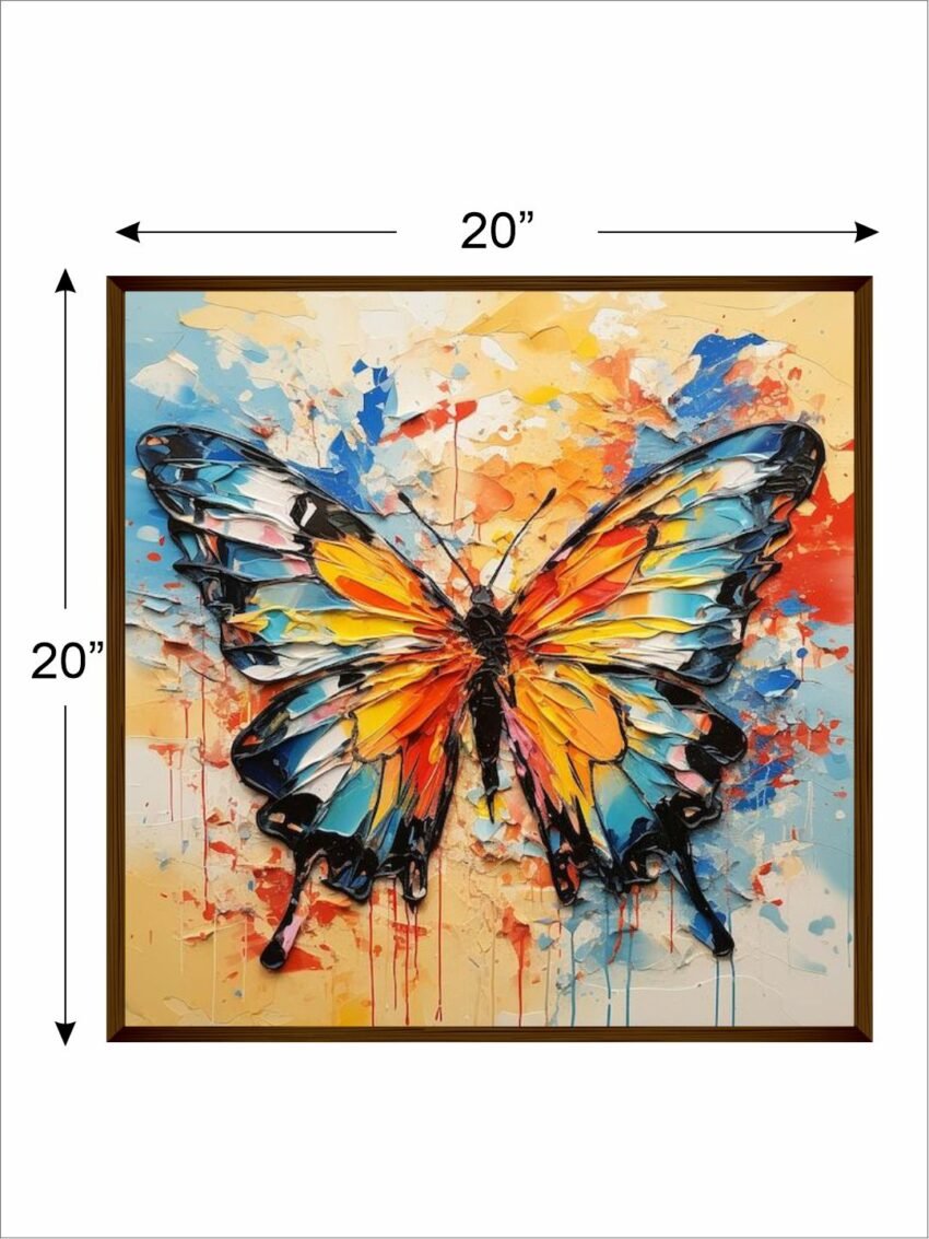Artsense Painting for wall decoration Abstract wall painting for living- Colorful Mix butterfly painting for home decoration with frame-Multicolor/20x20 inches/(50x50 cm)