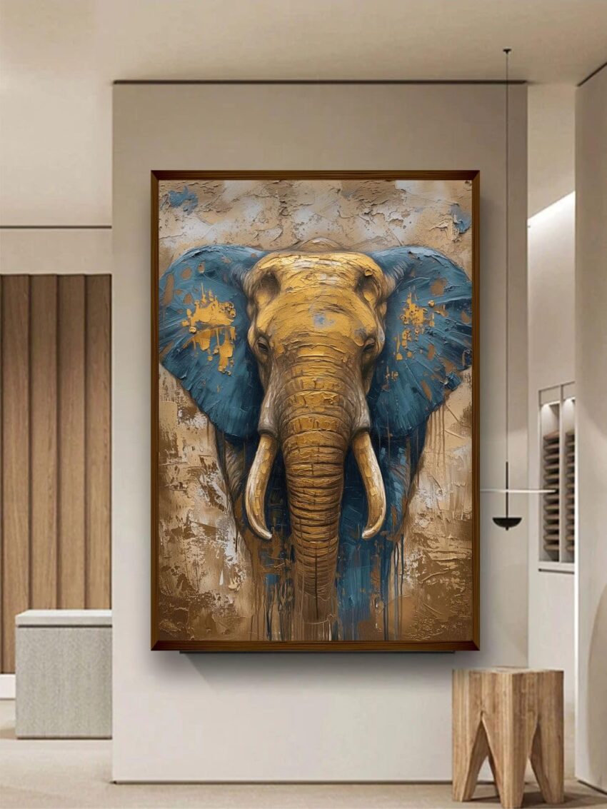 Artsense wood lucky elephant canvas wall decor art print painting with frame 20x30 inches (51x70 cm) (lucky elephant, Animal Print)