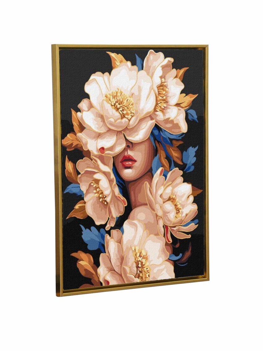 Artsense Floral Lady Luxury Wall Art with Golden Floating Frame – Abstract Painting for Room Decoration – 20x30 Inches (50x71 cm)