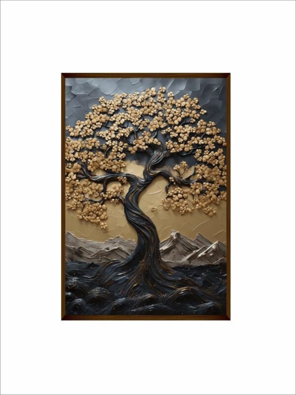 Artsense Wood Golden lucky wish tree Painting For Wall Decoration