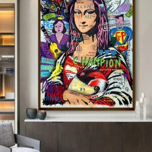Artsense aesthetic mona lisa huge canvas painting for wall decoration with Graffiti words - 30x40 inches - Image 1