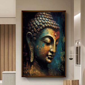 Artsense 3d look Golden Dark Buddha lucky canvas Painting for wall decoration Abstract wall painting for living room big size painting for home decoration with frame-Multicolor -20x30 inches/(50x71cm) - Image 1