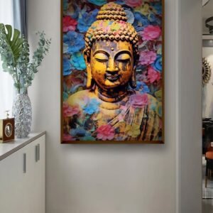 Artsense 3d look colourful spiritual Buddha lucky canvas Painting for wall decoration Abstract wall painting for living room big size painting for home decoration with frame-Multicolor -20x30 inches/(50x71cm) - Image 1