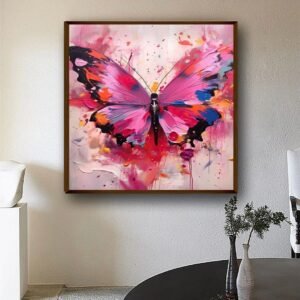 Artsense Painting for wall decoration Abstract wall painting for living- Pink butterfly painting for home decoration with frame-Multicolor/20x20 inches/(50x50 cm) - Image 1
