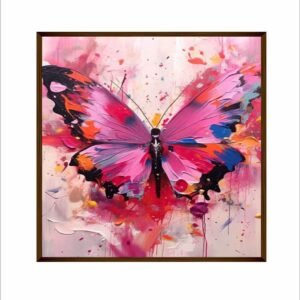 Artsense Painting for wall decoration Abstract wall painting for living- Pink butterfly painting for home decoration with frame-Multicolor/20x20 inches/(50x50 cm) - Image 2