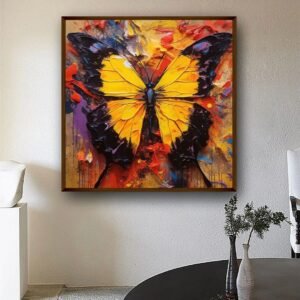 Artsense Painting for wall decoration Abstract wall painting for living- Golden butterfly painting for home decoration with frame-Multicolor/20x20 inches/(50x50 cm) - Image 1
