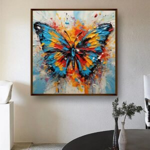 Artsense Painting for wall decoration Abstract wall painting for living- Blue Mix butterfly painting for home decoration with frame-Multicolor/20x20 inches/(50x50 cm) - Image 1