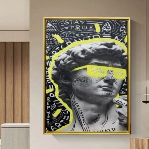 Artsense David of Michelangelo Luxury Painting for Wall Decoration | Golden Floating Frame Wall Art for Living Room | Aesthetic Framed Big Size Painting - Multicolor - 20x30 Inches/(50x71cm) - Image 1