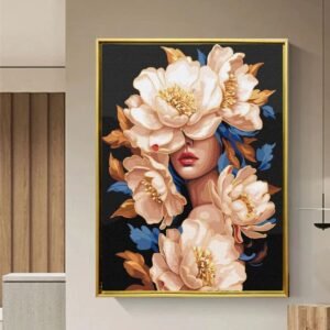 Artsense Floral Lady Luxury Wall Art with Golden Floating Frame – Abstract Painting for Room Decoration – 20x30 Inches (50x71 cm) - Image 1