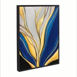 Artsense Golden blue Flow Abstract | 24x36 Inch Canvas Wall Art | Navy Blue & Gold Minimalist Design | Black Floating Frame | Premium Modern Decor (dark blue) - Image 4