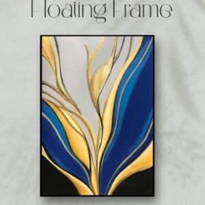 Artsense Golden blue Flow Abstract | 24x36 Inch Canvas Wall Art | Navy Blue & Gold Minimalist Design | Black Floating Frame | Premium Modern Decor (dark blue) - Image 2