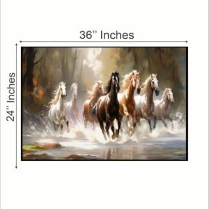 Artsense 7 Horses Running Canvas Wall Art with Floating Frame | Vastu Lucky Painting 24x36 Inches (60x90 cm) | Large Framed Wall Decor for Living Room, Bedroom & Office - Image 5