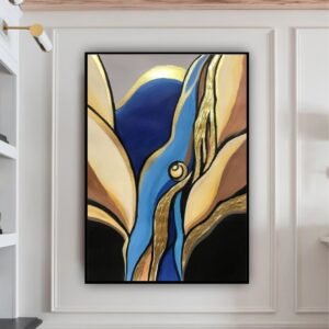 Artsense Abstract Modern Canvas Wall Art | Blue & Golden Textured Look Painting 20x30 Inches (50x75 cm) | Framed Wall art print with frame - for Living Room, Bedroom Office - Image 1