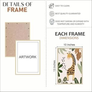Artsense Jungle Animal Wall Art Set of 6 Frames – 10x13 Inches Each – Kids Room & Nursery Decor with Giraffe, Zebra, Monkey, Flamingo, Cheetah & Lion – Framed Vinyl Prints with Plexiglass, Ready to Hang - Image 4