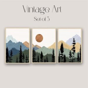 Artsense Mountain Landscape Wall Art Set of 3 Frames – 16x24 Inch Large Nature Prints with Forest, Mountains & Sun – Modern Scenic Vinyl Artwork with Plexiglass for Living Room, Bedroom, Office & Home Decor – Ready to Hang - Image 3