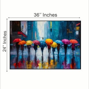Artsens People Carrying Umbrella Abstract Rain Canvas Wall Art Painting 24x36 Inches Premium Framed Modern Digital Print For Living Room Bedroom Office Good Luck And Positive Energy - Image 5