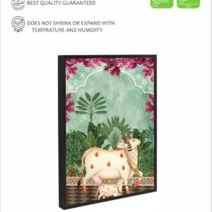 Artsense Kamdhenu Cow with Calf Canvas Wall Art with Floating Frame | Spiritual Vastu Painting 20x30 Inches (50x75 cm) | Framed Wall Decor for Home, Temple & Office - Image 2