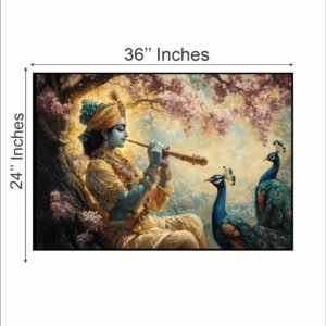 Artsense Krishna Playing Flute with Peacocks Canvas Wall Art with Floating Frame | Spiritual Wall Decor 24x36 Inches (60x90 cm) | Large Framed Painting for Living Room, Temple & Bedroom - Image 5