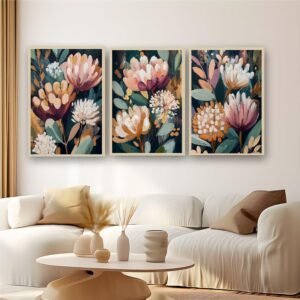Artsense Floral Wall Art Set of 3 Frames – 10x13 Inch Botanical Flower Prints – Modern Elegant Bloom Artwork with Vibrant Colors – Framed Vinyl Prints with Plexiglass for Living Room, Bedroom & Home Decor – Ready to Hang - Image 1