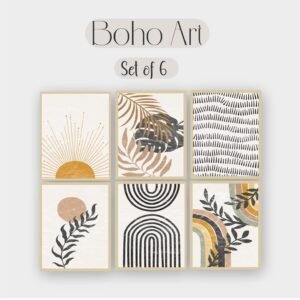 Artsense Modern Abstract Vinyl Wall Art Set of 6 Frames – 10x13 Inches (25x33 cm Each) – Minimalist Sun, Leaf & Pattern Design for Bedroom, Living Room, Home & Office Decor – Plexi Glass Protected, Ready to Hang - Image 3