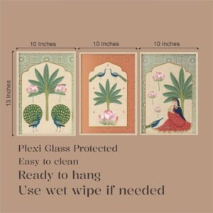 Artsense Framed Ethnic Mughal Peacock & Lotus Vinyl Wall Art Set of 3 – Plexiglass Protected – Digitally Printed High-Resolution Posters – Ready to Hang Home Living Room Bedroom Office Decor (10x13 Inches) - Image 4
