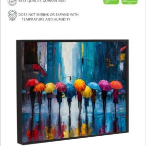 Artsens People Carrying Umbrella Abstract Rain Canvas Wall Art Painting 24x36 Inches Premium Framed Modern Digital Print For Living Room Bedroom Office Good Luck And Positive Energy - Image 4