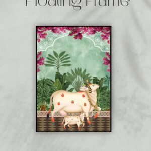 Artsense Kamdhenu Cow with Calf Canvas Wall Art with Floating Frame | Spiritual Vastu Painting 20x30 Inches (50x75 cm) | Framed Wall Decor for Home, Temple & Office - Image 3