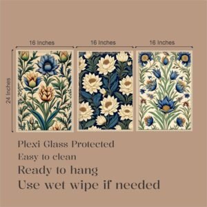 Artsense Floral Wall Art Set of 3 Frames – Large Botanical Lotus & Blue Flower Prints – Traditional Indian Style Artwork – Framed Vinyl Paintings with Plexiglass for Living Room, Bedroom & Home Decor – Ready to Hang (10x13) - Image 4