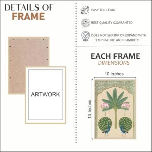 Artsense Traditional Wall Art Set of 3 Frames – 10x13 Inches Each – Vintage Indian Style Decor with Peacock, Lotus & Lady Motif – Framed Vinyl Prints with Plexiglass, Ready to Hang - Image 5