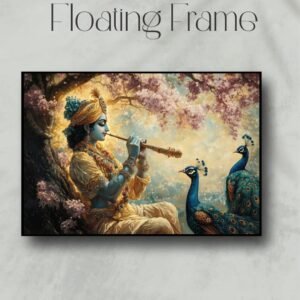 Artsense Krishna Playing Flute with Peacocks Canvas Wall Art with Floating Frame | Spiritual Wall Decor 24x36 Inches (60x90 cm) | Large Framed Painting for Living Room, Temple & Bedroom - Image 2