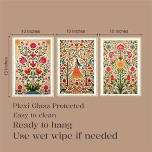 Artsense Floral Vinyl Wall Art Set of 3 Frames – 10x13 Inches (25x33 cm Each) – Traditional Flower & Woman Design for Bedroom, Living Room, Office, Home Decor – Plexi Glass Protected, Easy to Clean, Ready to Hang - Image 3