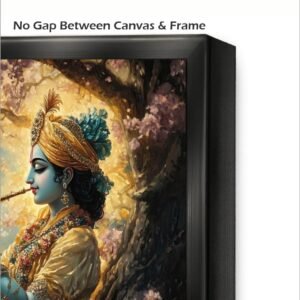 Artsense Krishna Playing Flute with Peacocks Canvas Wall Art with Floating Frame | Spiritual Wall Decor 24x36 Inches (60x90 cm) | Large Framed Painting for Living Room, Temple & Bedroom - Image 4