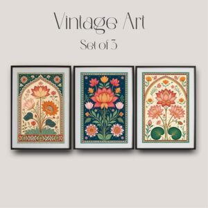 Artsense Traditional Lotus Wall Art Set of 3 Frames –Large Floral Indian Style Prints – Vibrant Botanical Lotus & Flower Artwork – Framed Vinyl Paintings with Plexiglass for Living Room, Bedroom & Home Décor – Ready to Hang (10x13 inches) - Image 3