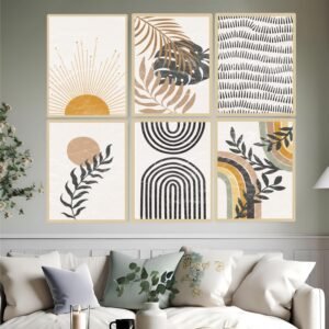 Artsense Modern Abstract Vinyl Wall Art Set of 6 Frames – 10x13 Inches (25x33 cm Each) – Minimalist Sun, Leaf & Pattern Design for Bedroom, Living Room, Home & Office Decor – Plexi Glass Protected, Ready to Hang - Image 2