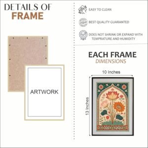 Artsense Traditional Lotus Wall Art Set of 3 Frames –Large Floral Indian Style Prints – Vibrant Botanical Lotus & Flower Artwork – Framed Vinyl Paintings with Plexiglass for Living Room, Bedroom & Home Décor – Ready to Hang (10x13 inches) - Image 5