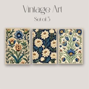 Artsense Floral Wall Art Set of 3 Frames – Large Botanical Lotus & Blue Flower Prints – Traditional Indian Style Artwork – Framed Vinyl Paintings with Plexiglass for Living Room, Bedroom & Home Decor – Ready to Hang (10x13) - Image 3