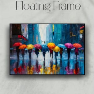 Artsens People Carrying Umbrella Abstract Rain Canvas Wall Art Painting 24x36 Inches Premium Framed Modern Digital Print For Living Room Bedroom Office Good Luck And Positive Energy - Image 2