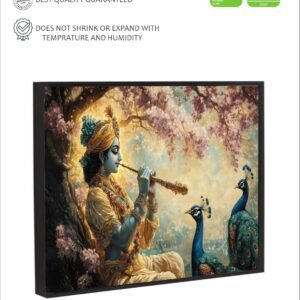 Artsense Krishna Playing Flute with Peacocks Canvas Wall Art with Floating Frame | Spiritual Wall Decor 24x36 Inches (60x90 cm) | Large Framed Painting for Living Room, Temple & Bedroom - Image 3