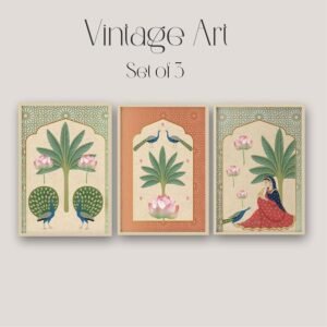 Artsense Traditional Wall Art Set of 3 Frames – 10x13 Inches Each – Vintage Indian Style Decor with Peacock, Lotus & Lady Motif – Framed Vinyl Prints with Plexiglass, Ready to Hang - Image 3