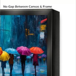 Artsens People Carrying Umbrella Abstract Rain Canvas Wall Art Painting 24x36 Inches Premium Framed Modern Digital Print For Living Room Bedroom Office Good Luck And Positive Energy - Image 3