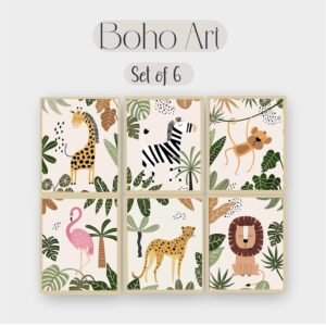 Artsense Jungle Animal Wall Art Set of 6 Frames – 10x13 Inches Each – Kids Room & Nursery Decor with Giraffe, Zebra, Monkey, Flamingo, Cheetah & Lion – Framed Vinyl Prints with Plexiglass, Ready to Hang - Image 3