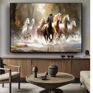 Artsense 7 Horses Running Canvas Wall Art with Floating Frame | Vastu Lucky Painting 24x36 Inches (60x90 cm) | Large Framed Wall Decor for Living Room, Bedroom & Office - Image 1