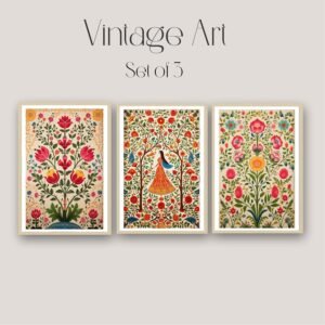 Artsense Floral Vinyl Wall Art Set of 3 Frames – 10x13 Inches (25x33 cm Each) – Traditional Flower & Woman Design for Bedroom, Living Room, Office, Home Decor – Plexi Glass Protected, Easy to Clean, Ready to Hang - Image 2